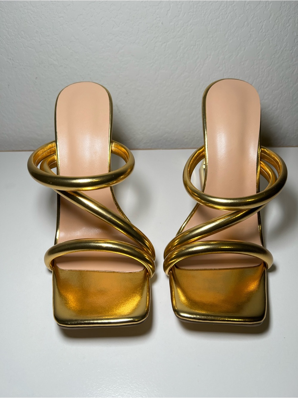 Metallic Gold Spiral-Detail Women's Heeled Slides
